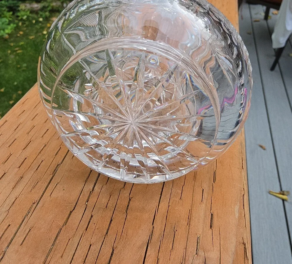 Vintage Bohemian Cut Crystal Wine Decanter with Ground Stopper Pinwheel Starburs